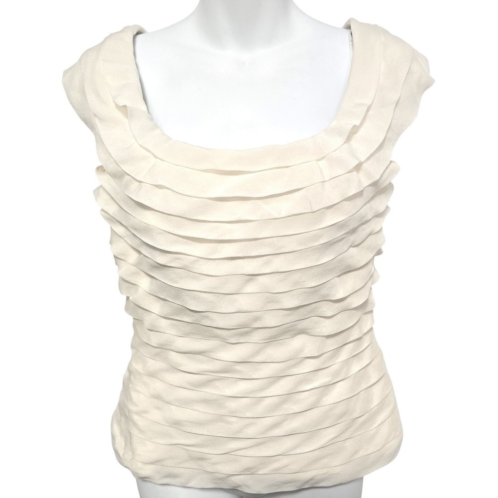 Tadashi 90s Vintage Whimsigoth Cream 100% Silk Evening Top Size 8 Fitted Fairy